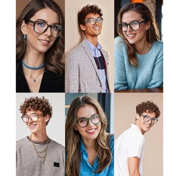 Oversized Square Blue Light Blocking Glasses Computer Clear Frame Eyewear - Picture 4 of 8